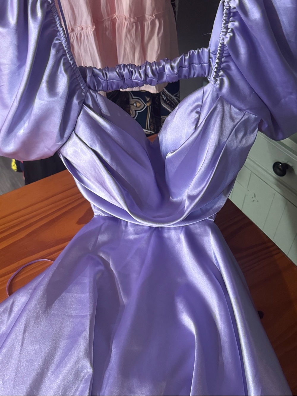 Lilac Satin Puff Sleeve homecoming Dress Allison and Kelly brand size juniors xl